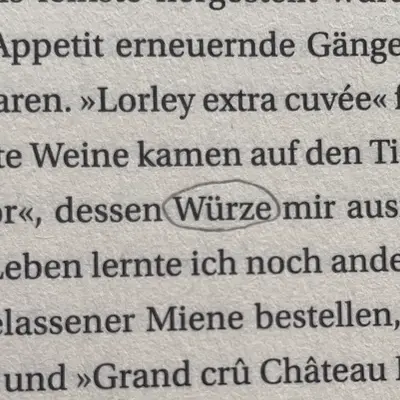 A word circled with a pen in a German book.