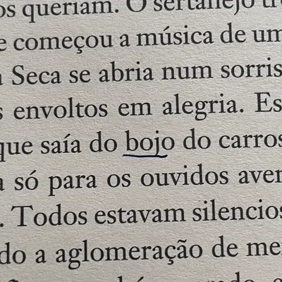 A word underlined in pencil in a Portuguese book.